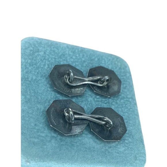 Antique Art Deco Signed Hallmark Yellow Brown Guilloche Enamel Cufflinks Pair He - Picture 8 of 11